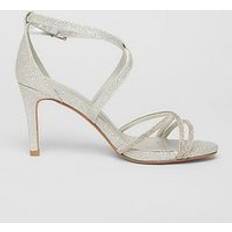 Quiz Silver Shimmer Cross Strap Heels - Grey