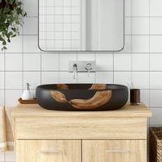 Bathroom Sinks Berkfield Home Countertop Basin Black Oval 59 x 40 x 14 cm Ceramic
