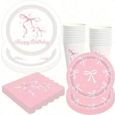 Shein Pink Bow Party Supplies Bachelorette Tableware Set