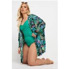 Swimsuit Cover-Ups & Sarong Wraps Yours Curve Green Tropical Leaf Print Beach Shirt