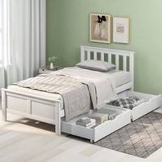Beds & Mattresses Aka 3ft Single Wooden Solid White Pine Storage with Drawers Frame Bed