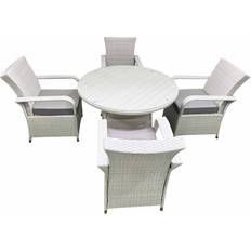 Grey - Rattan Patio Dining Sets Fimous 5 Pcs Pe Rattan With Round Table - Light Grey Patio Dining Set
