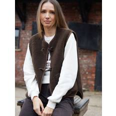 Brown Vests Threadbare Toggle Fleece Borg Gilet - Brown