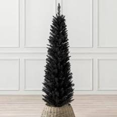 Christow Black Artificial Slim Pencil Spruce with Stand 5ft 6ft 7ft Christmas Tree