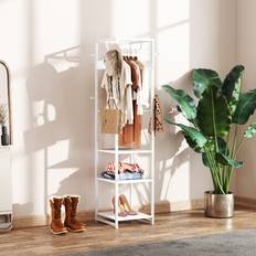 White Clothes Racks Homcom Rail with Storage Shelf and Hooks Clothes Rack