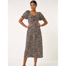 Roman Animal Print Ruched Dress - Black