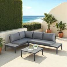 Home Garden Direct Rhea Platform Corner 4-Seater Lounge Set with Table - Grey Outdoor Sofa