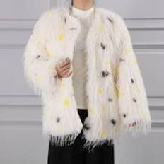 Yellow Capes & Ponchos Peach Polka Dot Shaggy Cape Coat - Yellow