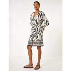 Clothing Roman Abstract Border Tie Shirt Dress - Ivory