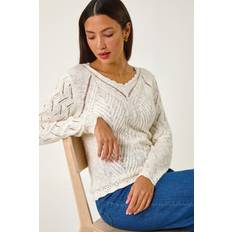 Clothing Roman Scallop V-Neck Knit Jumper - Ivory