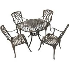 Home Source Brown Outdoor Garden Patio Lattice Table and 4 Chairs Aluminium Frame Bistro Set