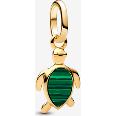 Pandora Grön Smycken Pandora Green Turtle Mini Dangle Charm - 14k Gold Plating/Imitation Malachite
