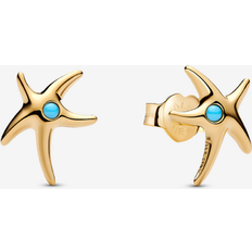 Pandora Guld Örhängen Pandora Starfish 14k Gold-Plated Stud Earrings - Turquoise