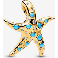 Metal Charms & Pendants Pandora Sparkling Blue Starfish Dangle Charm - 14k Gold Plating/Mixed Stone/Turquoise