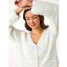 One Size Cardigans Roman Contrast Knit Cardigan - Pale Green