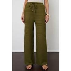 Threadbare Textured Jersey Wide Leg Trousers - Khaki
