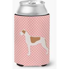 Pink Bottle Coolers CoolCookware Greyhound Checkerboard Pink Can or Hugger Bottle Cooler