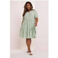 Yours Ditsy Floral Tiered Mini Dress - Light Green