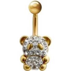Women Piercings Jewelco London 9ct Gold Crystal Teddy Bear Banana Belly Bar - Yellow Gold/White