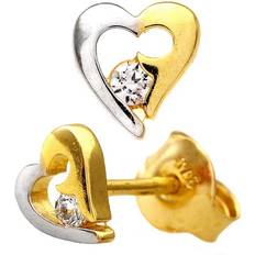 9ct Yellow White Gold Cubic Heart Earrings - Yellow/White