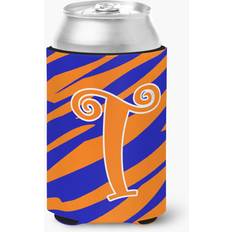 Orange Bottle Coolers Caroline's Treasures Letter T Initial Monogram Tiger Stripe Blue and Orange Can Beverage Insulator Hugger Bottle Cooler