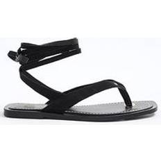 Leather - Women Flip-Flops River Island Leather Tie Up Flip Flop Sandals - Black