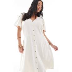 Only Carmakoma Curve Button Down Linen Mini Dress - Stone