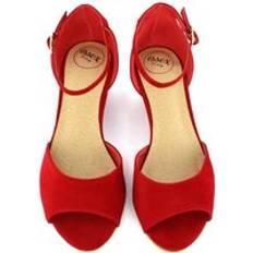 Red Heeled Sandals XY London Lottie Mid Wedge Heel Sandals - Red