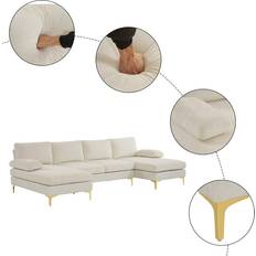 Karl Home Convertible Sectional Creamy White Sofa 110.2" 5pcs 4 Seater