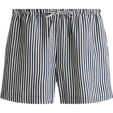 H&M Linen Blend Drawstring Shorts - Navy Blue/Striped