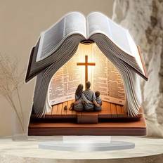 Acrylic Figurines Shein Classic Bohemian Style Warm Family 2D Painted Acrylic Open Book And Stand Figurine