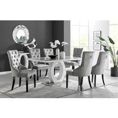 Canora Grey Scottsmoor Halo Table in Modern High Gloss with 6 Luxury Velvet Dining Chairs Dining Set