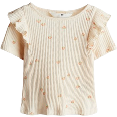 H&M Flounce Trimmed Cotton Top - Peach Pink/Strawberries