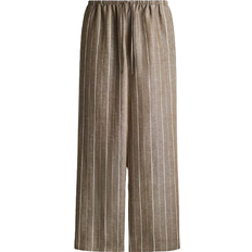 H&M Straight Linen Blend Trousers - Dark Mole/Striped