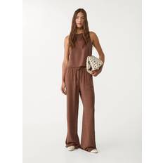Stradivarius Flowing Linen Blend Trousers - Brown