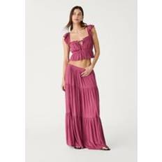 Red - Women Skirts Stradivarius Boho Midi Skirt - Nude Pink