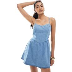 Hollister Open-Back Linen-Blend Skort Dress - Light Wash Denim Blue