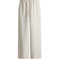 Straight Linen Blend Trousers - Light Beige