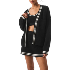 Alo Tennis Club Sweater Knit Cardigan - Black/Ivory
