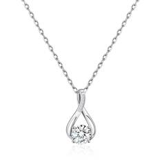 Philip Jones Solitaire Teardrop Necklace - Silver/Transparent