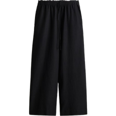 H&M Cropped Trousers in Linen Mix - Black