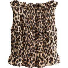H&M Smocked Top - Beige/Leopard Pattern