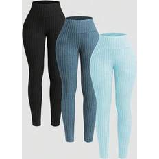 Shein Strumpbyxor & Stay-ups Shein Enfärgade Ribbade Leggings För Kvinnor - Multifärgad