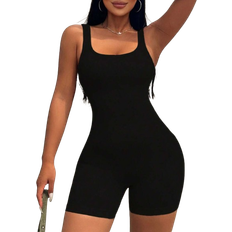 Shein Sirith Women Summer Fall Casual Seamless Knit Solid Color Sports Outdoor Tight Romper Unitard Jumpsuit