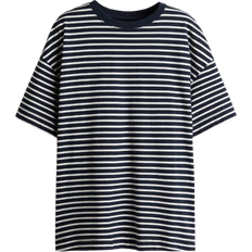 H&M Oversized T-shirt - Navy Blue/White Striped