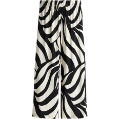 H&M Cropped Pull On Trousers - Cream/Black Patterned