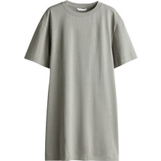 H&M Waisted T-shirt Dress - Light Grey/Green