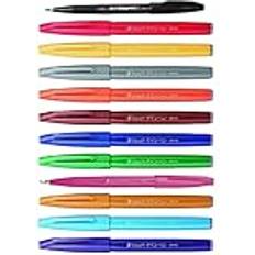 Red Brush Pens Pentel SES15C Brush Sign Pen Rotulador Punta Fibra Flexible 12 Colores