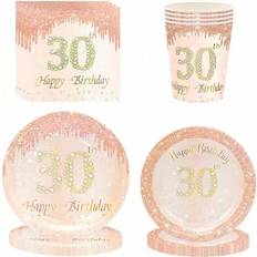 Rose Gold Plates, Cups & Cutlery Shein Rose Gold 30 Birthday Party Decoration Set 50pcs