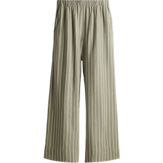 Randiga Byxor H&M Wide Linen Blend Trousers - Khaki/Striped